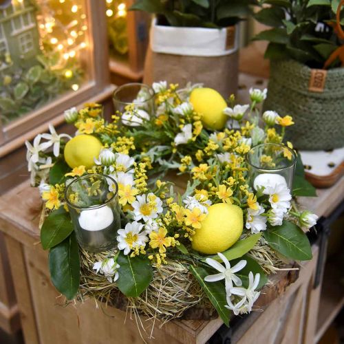 Itens Grinalda de flores com anêmonas de madeira brancas, amarelas Ø30cm
