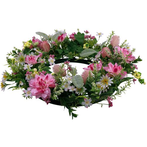 Itens Guirlanda de porta decoração de parede flores dálias banksia rosa Ø35cm