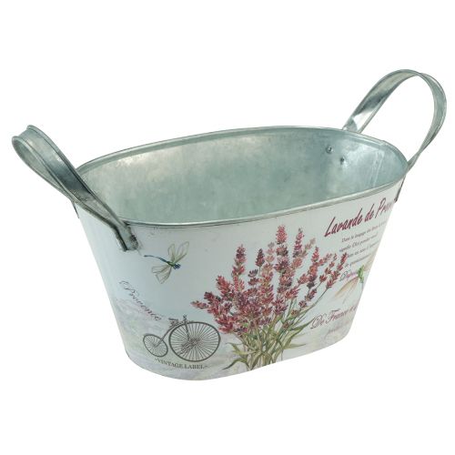 Floristik24 Floreira com alças oval metal lavanda 32×15×15cm