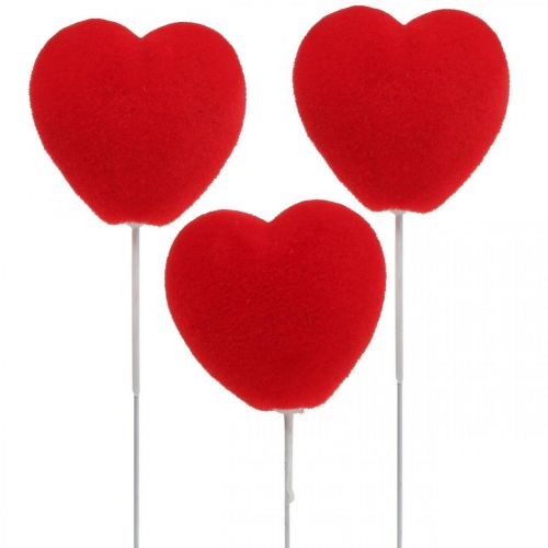 Floristik24 Plugue de flor deco coração plugue de coração vermelho 6x6cm H26cm 18 peças