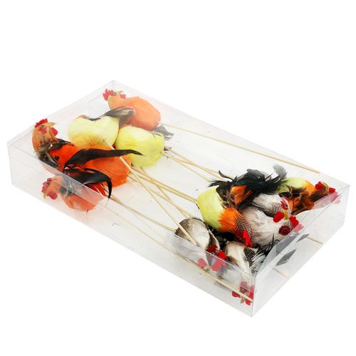 Floristik24 Flor plug galo cores sortidas 25cm 12pcs