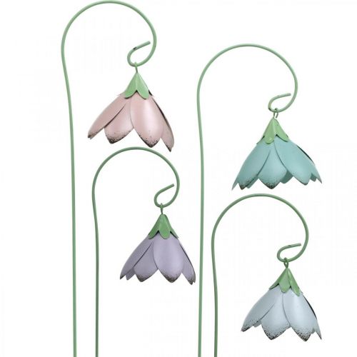Floristik24 Flores de sino para colar, flores de metal, plugues de mola L34cm rosa, roxo, azul, branco conjunto de 4