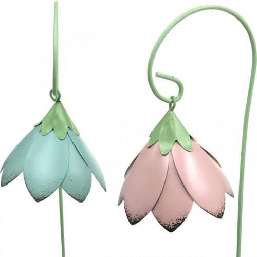Floristik24 Flores de sino para colar, flores de metal, plugues de mola L34cm rosa, roxo, azul, branco conjunto de 4