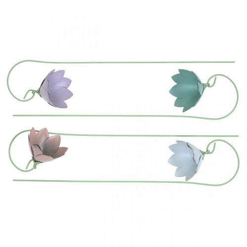 Floristik24 Flores de sino para colar, flores de metal, plugues de mola L34cm rosa, roxo, azul, branco conjunto de 4