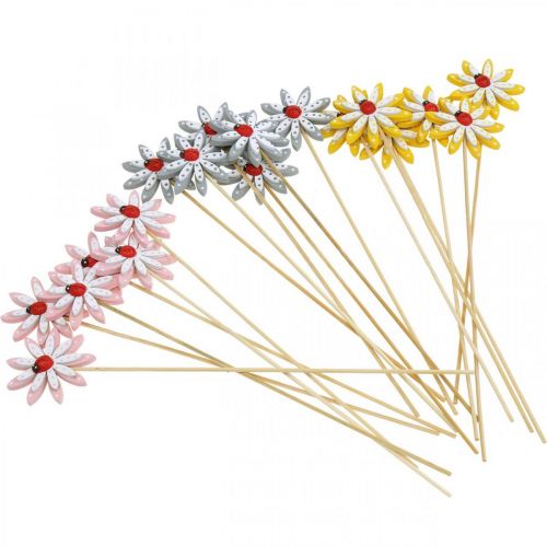 Floristik24 Flores decorativas com joaninhas decoração de primavera madeira Ø5cm 18 un