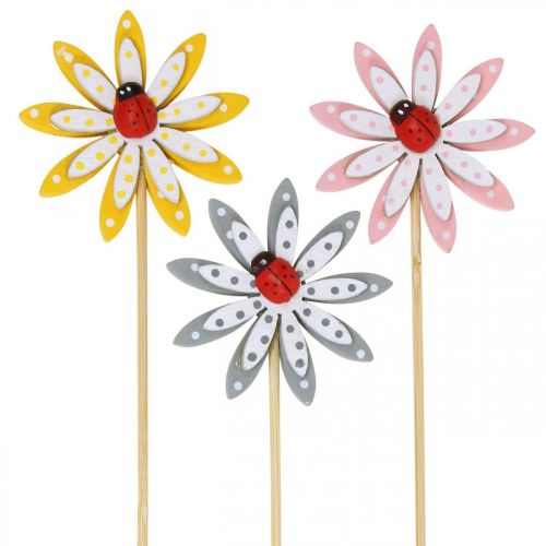 Floristik24 Flores decorativas com joaninhas decoração de primavera madeira Ø5cm 18 un