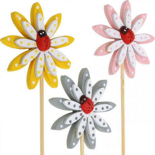 Floristik24 Flores decorativas com joaninhas decoração de primavera madeira Ø5cm 18 un