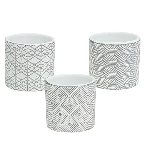 Floristik24 Vaso de flores cinza com padrão Ø7cm H6.5cm 6pcs