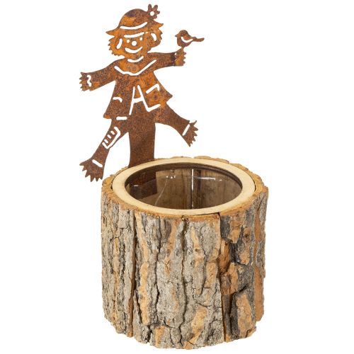 Vaso de madeira espantalho ferrugem H24,5cm