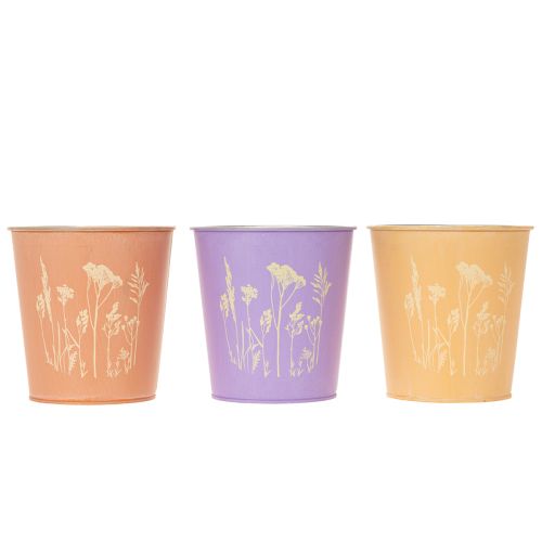 Vaso de flores redondo em tons pastel com motivo floral para plantas de interior, 12 cm, conjunto de 3 peças. | Floristik24.pt
