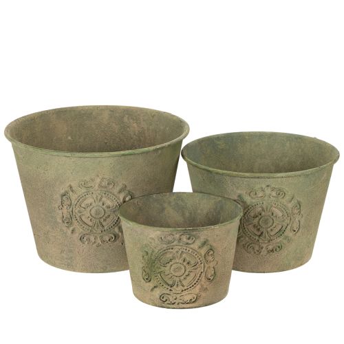 Floristik24 Vaso de metal verde, estilo vintage, Ø22cm–13,5cm, conjunto de 3