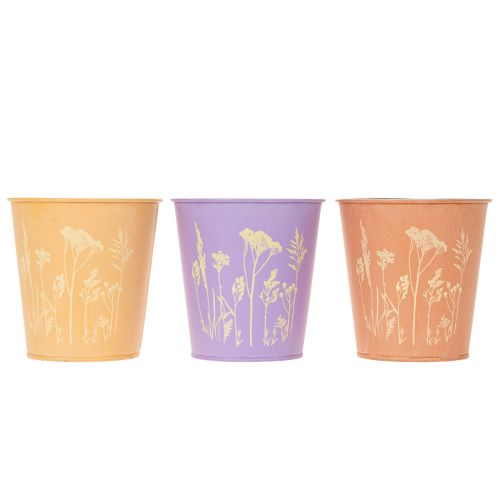 Conjunto de 3 Vasos de Metal com Motivo Floral em Pastel 10cm | Floristik24.pt