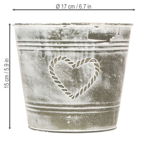 Itens Vaso de flores estilo shabby chic, floreira de metal em formato de coração, Ø17,5 cm, A15,5 cm