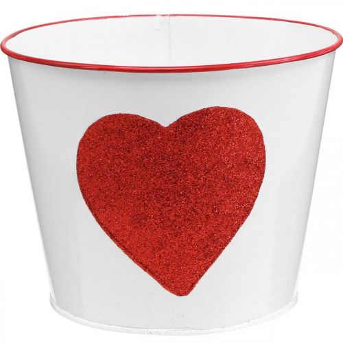 Itens Vaso de flores branco com coração em vaso vermelho Ø18cm A13,5cm