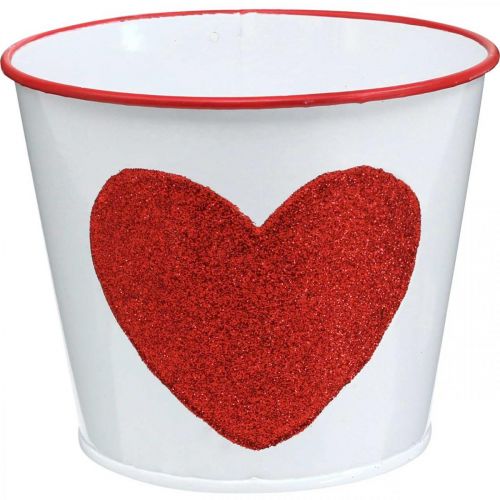 Itens Vaso de flores branco com coração em vaso vermelho Ø13cm A10.5cm