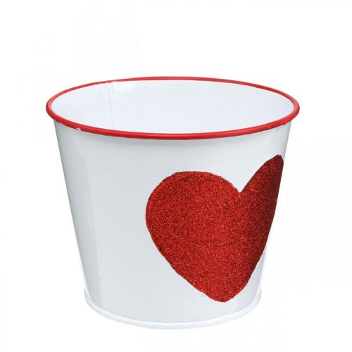 Floristik24 Vaso de flores branco com coração em vaso vermelho Ø13cm A10.5cm