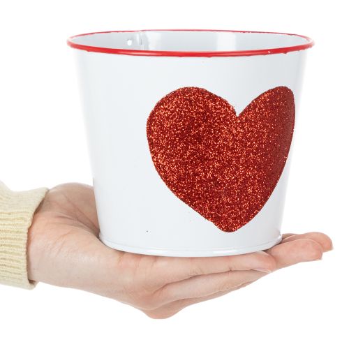 Itens Vaso de flores branco com coração vermelho, floreira, Ø13cm A10,5cm