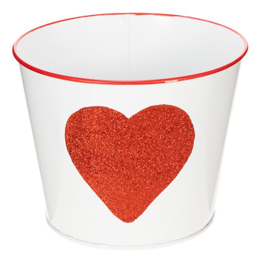 Floristik24 Vaso de flores branco com coração vermelho, floreira, Ø18cm A13,5cm