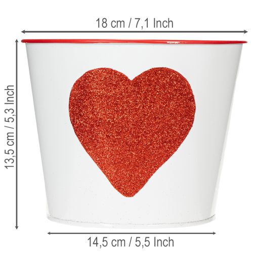 Itens Vaso de flores branco com coração vermelho, floreira, Ø18cm A13,5cm