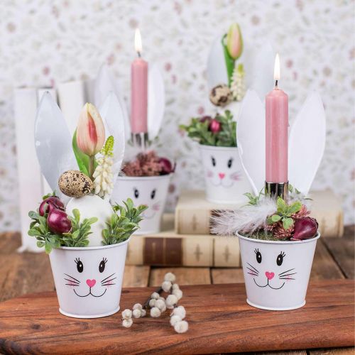 Floreira coelheira jardineira metal branco decoração de Páscoa Ø8cm A20,5cm 4uds