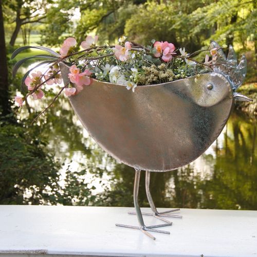 Itens Vaso de Flores Frango Metal Pássaro Metálico Rosé 51×16×37cm