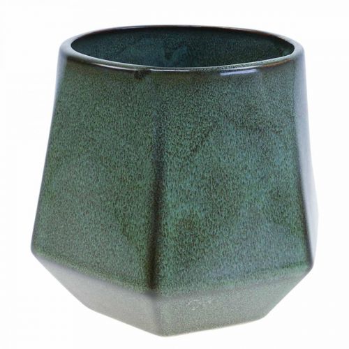 Floristik24 Vaso Floreira Cerâmica Verde Hexagonal Ø18cm A15cm