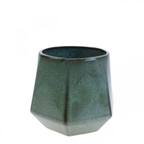 Vaso de cerâmica verde hexagonal Ø10cm Alt.9cm