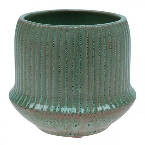 Itens Floreira em cerâmica com ranhuras verde claro Ø14.5cm Alt.12.5cm