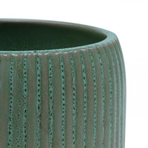 Itens Floreira em cerâmica com ranhuras verde Ø12cm A10,5cm