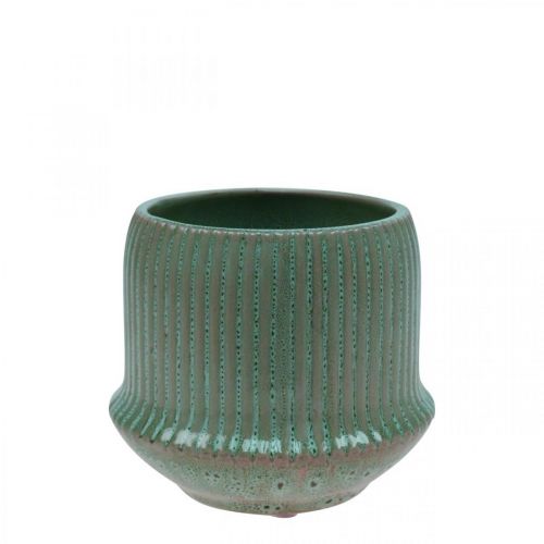 Itens Vaso floreira de cerâmica sulcos verde Ø10cm A8.5cm