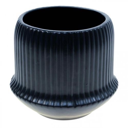 Vaso floreira em cerâmica sulcos preto Ø14.5cm A12.5cm
