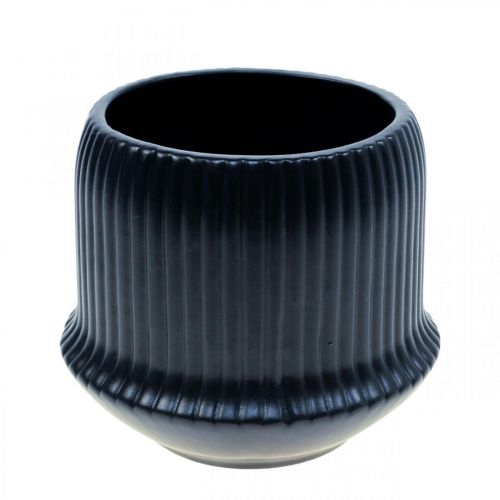Floristik24 Vaso floreira em cerâmica sulcos preto Ø12cm A10,5cm