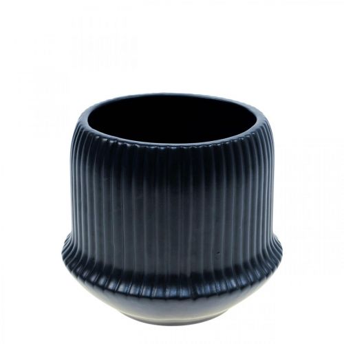 Vaso floreira em cerâmica sulcos preto Ø10cm Alt 8,5cm