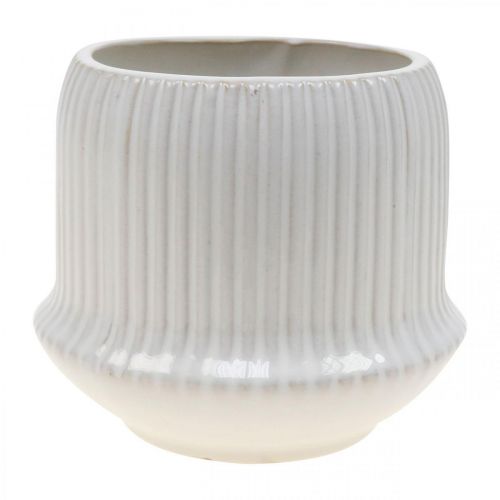 Itens Floreira em cerâmica com ranhuras branca Ø14,5cm A12,5cm