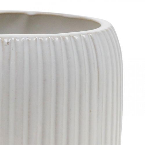 Floristik24 Floreira em cerâmica com ranhuras branca Ø14,5cm A12,5cm