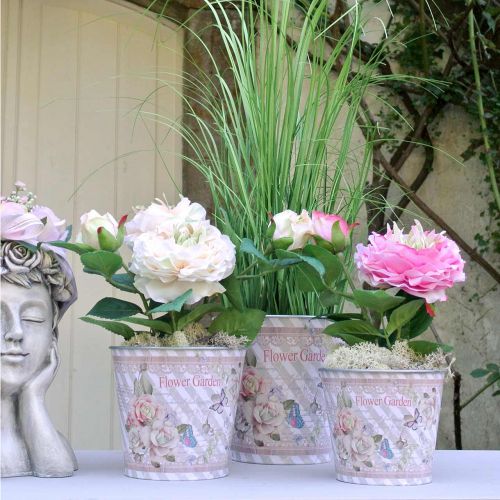 Itens Vaso de flores de metal rosas decoração de verão floreira Ø13,5cm Alt.11,5cm