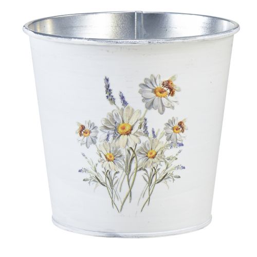 Vaso de flores de metal flores brancas 12,5cm Alt.11,5cm