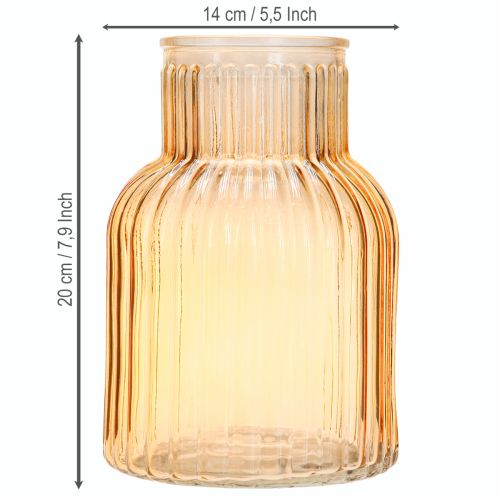 Itens Vaso de flores vidro com ranhuras retro laranja Ø13,5cm H20cm