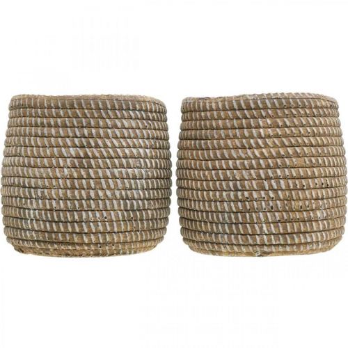 Itens Boho vaso de flores cachepot cerâmica trançada look Ø9cm H10.5cm 2pcs