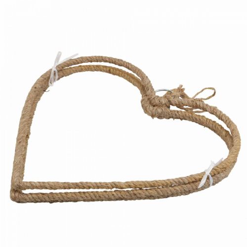 Floristik24 Estilo Boho, coração anel de metal anel decorativo fita de juta W33cm 3pcs