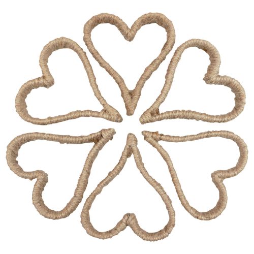 Floristik24 Anel decorativo de metal com coração estilo Boho, fita de juta 11 cm 6 unidades