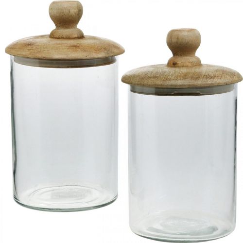 Floristik24 Frasco de vidro com tampa, bonboniere, frasco de vidro cor natural, transparente Ø11cm H19cm 2pcs