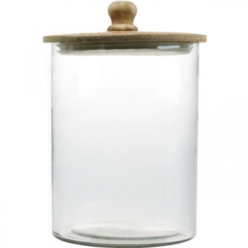 Floristik24 Frasco de vidro, bonboniere com tampa de madeira, vidro decorativo cor natural, transparente Ø17cm A24,5cm