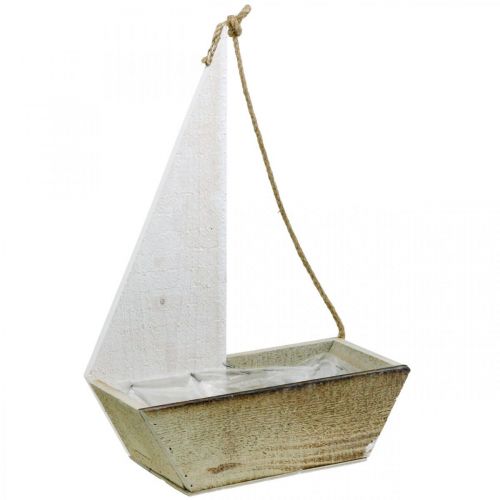 Floristik24 Navio decorativo, decoração marítima em madeira, veleiro para plantar branco, natural H37cm L25.5cm