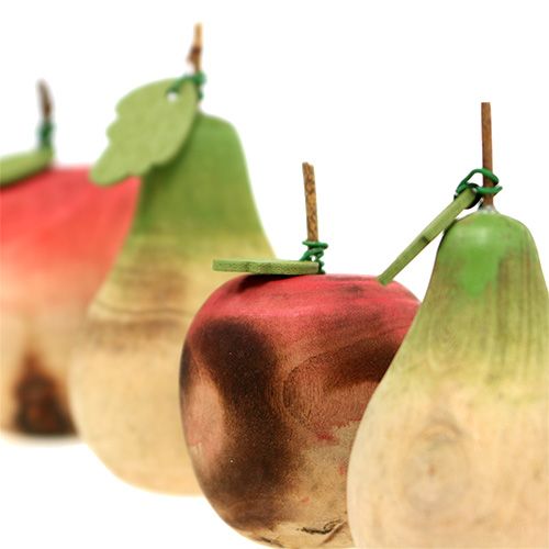 Floristik24 Pêra e maçã feitas de madeira, variedade 6,5 cm-8,5 cm 4 unidades