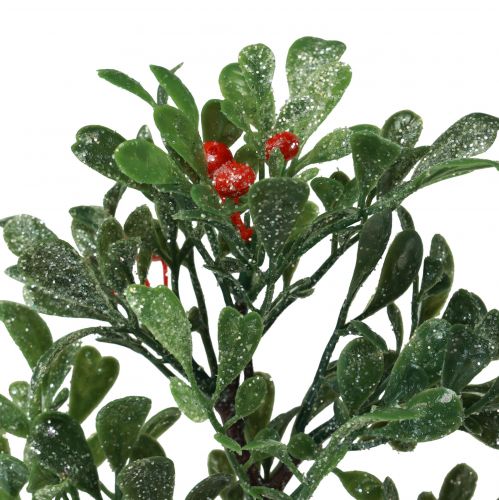 Itens Ramo artificial inverno verde frutas vermelhas glitter geada 36cm