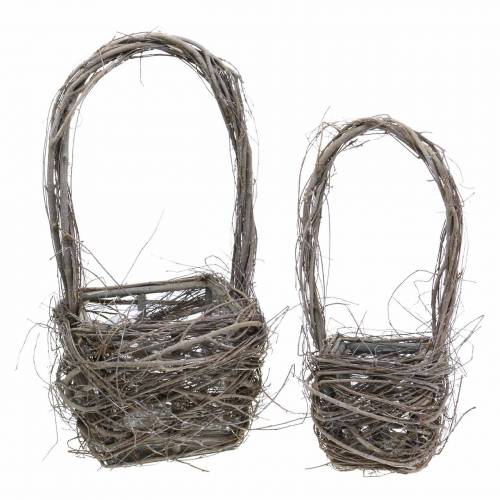 Floristik24 Cesta de vime decorativa com alça natural Alt.36,5cm Alt.45cm conjunto de 2