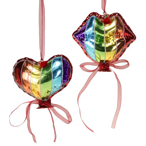 Floristik24 Bolas de vidro coloridas para árvore de Natal, balões de coração, beijo na boca, 12 cm, 2 peças