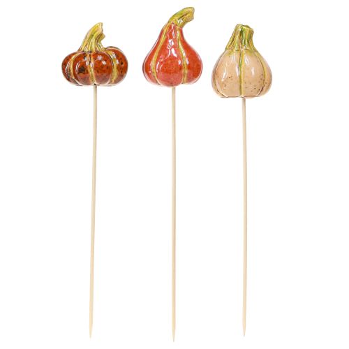Itens Mini abóboras coloridas em palitos de cerâmica, decoração 5-6,5 cm, 3 peças