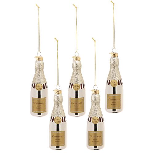 Itens Garrafa de champanhe para pendurar decoração de passagem de ano prata 13cm 5 un